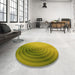 Round Patterned Dark Yellow Green Rug in a Office, pat3518yw