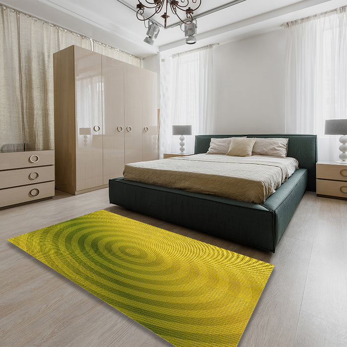 Round Machine Washable Transitional Dark Yellow Green Rug in a Office, wshpat3518yw