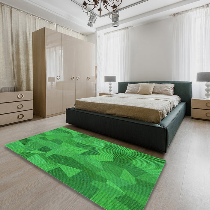Patterned Green Rug in a Bedroom, pat3519grn