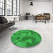 Round Patterned Green Rug in a Office, pat3519grn