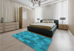 Patterned Bright Turquoise Blue Rug in a Bedroom, pat3519lblu