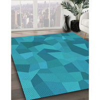 Patterned Bright Turquoise Blue Rug, pat3519lblu