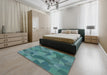 Patterned Teal Green Novelty Rug in a Bedroom, pat3519