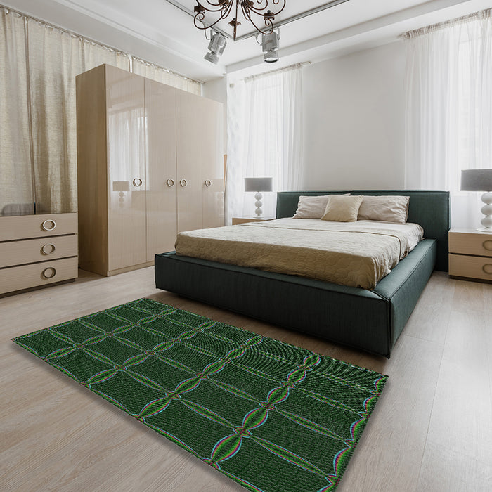 Machine Washable Transitional Green Rug in a Bedroom, wshpat351