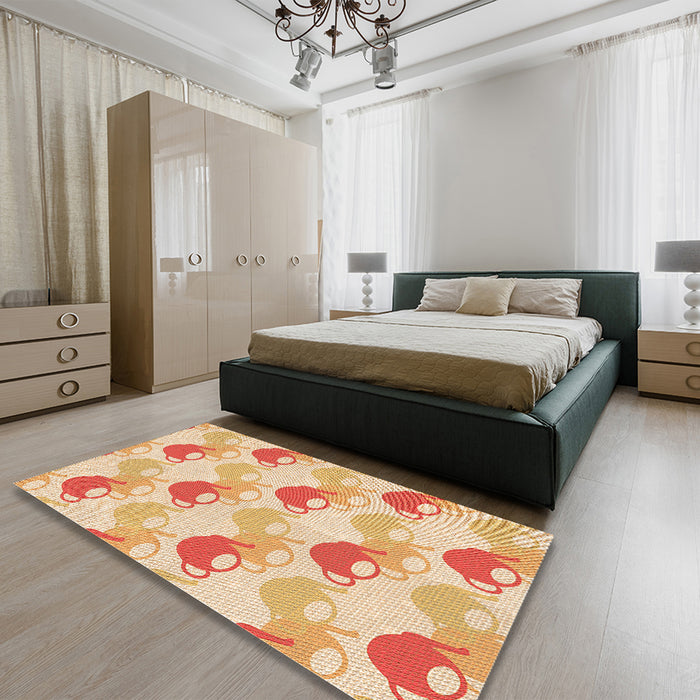 Round Machine Washable Transitional Sun Yellow Rug in a Office, wshpat3520org