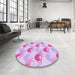 Round Patterned Blossom Pink Rug in a Office, pat3520pur