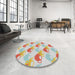 Round Machine Washable Transitional Orange Salmon Pink Rug in a Office, wshpat3520