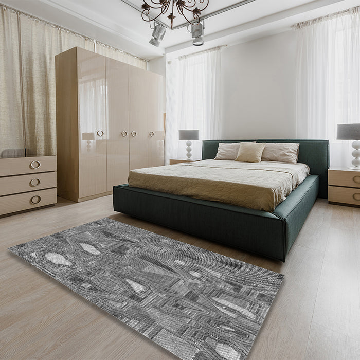 Patterned Gray Rug in a Bedroom, pat3521gry