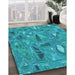 Patterned Dark Cyan Green Rug in Family Room, pat3521lblu