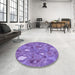 Round Patterned Blue Violet Purple Rug in a Office, pat3521pur