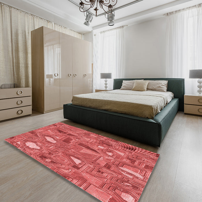 Patterned Red Rug in a Bedroom, pat3521rd