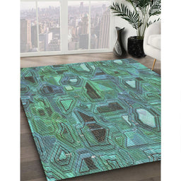 Patterned Deep-Sea Green Novelty Rug in Family Room, pat3521
