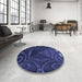 Round Patterned Night Blue Rug in a Office, pat3522blu