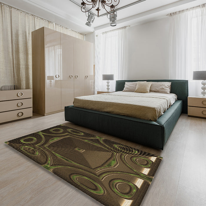 Round Machine Washable Transitional Oak Brown Rug in a Office, wshpat3522brn
