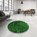 Round Patterned Green Rug in a Office, pat3522grn