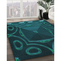 Patterned Dark Cyan Green Rug, pat3522lblu