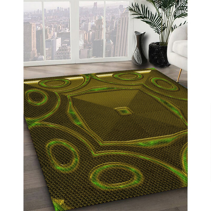 Patterned Black Brown Rug in Family Room, pat3522yw