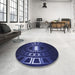 Round Patterned Night Blue Rug in a Office, pat3523blu