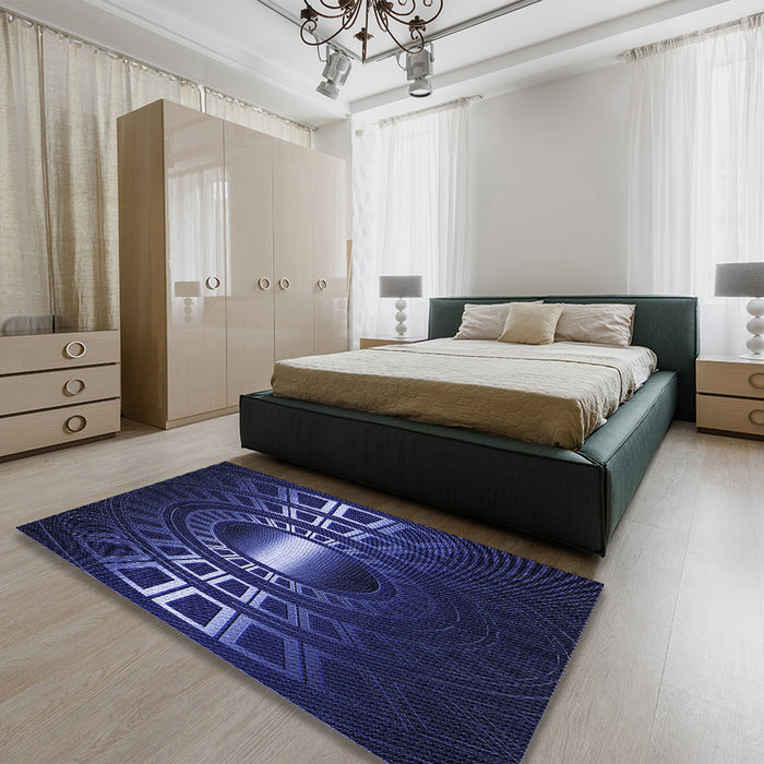 Patterned Night Blue Rug in a Bedroom, pat3523blu