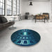 Round Patterned Blue Rug in a Office, pat3523lblu