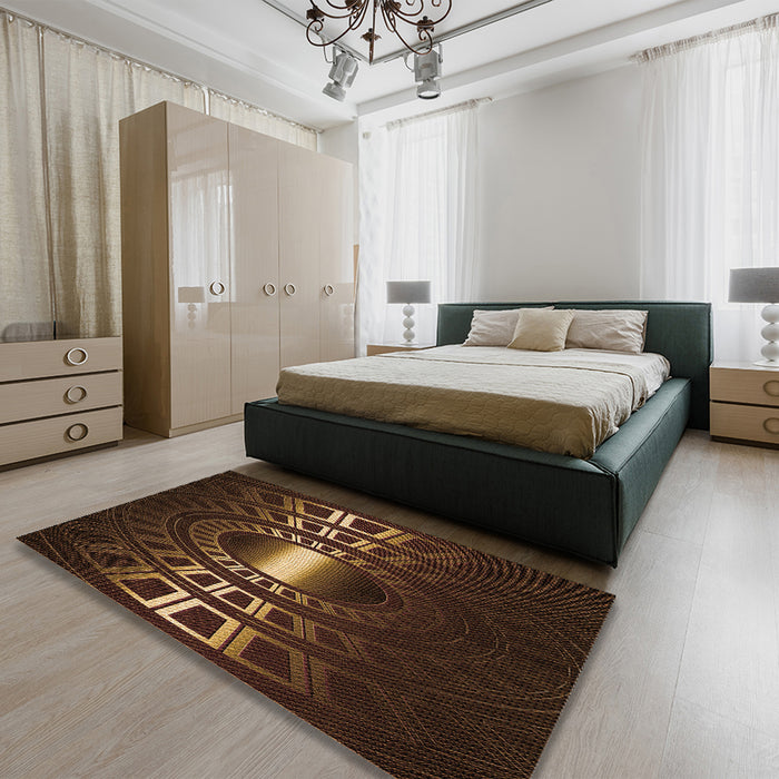 Patterned Saddle Brown Rug in a Bedroom, pat3523org