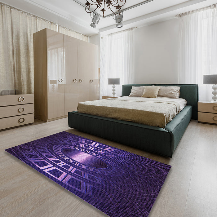 Patterned Midnight Blue Rug in a Bedroom, pat3523pur