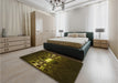 Patterned Dark Yellow Green Rug in a Bedroom, pat3523yw