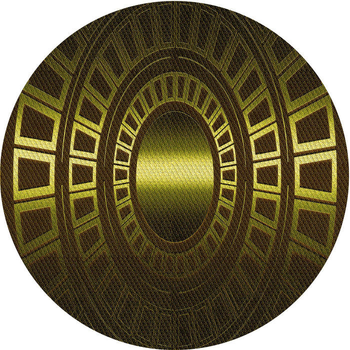 Square Patterned Dark Yellow Green Rug, pat3523yw