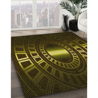 Patterned Dark Yellow Green Rug, pat3523yw