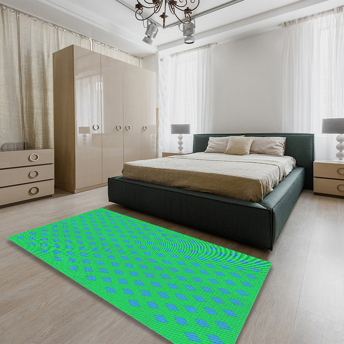 Patterned Neon Green Rug in a Bedroom, pat3524lblu