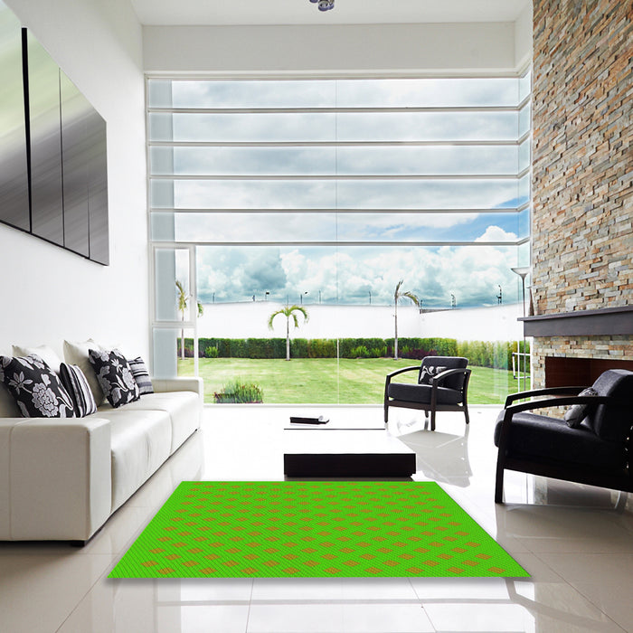 Square Patterned Lime Green Rug in a Living Room, pat3524yw