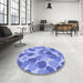 Round Patterned Jeans Blue Rug in a Office, pat3525blu