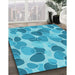 Patterned Bright Turquoise Blue Rug in Family Room, pat3525lblu