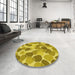 Round Patterned Bright Gold Yellow Rug in a Office, pat3525yw