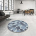 Round Machine Washable Transitional Light Steel Blue Rug in a Office, wshpat3525