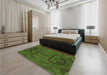 Patterned Dark Forest Green Rug in a Bedroom, pat3526brn