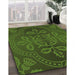 Patterned Dark Forest Green Rug in Family Room, pat3526brn