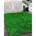 Patterned Green Rug in Family Room, pat3526grn