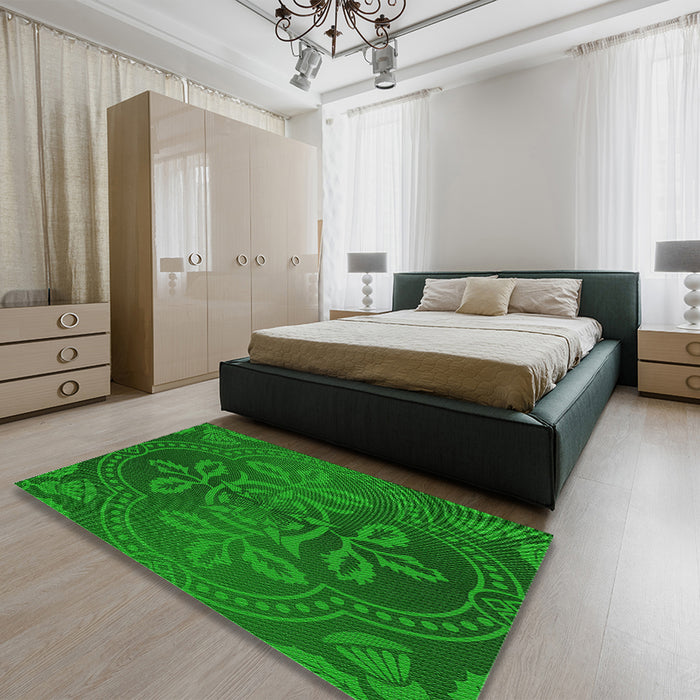 Patterned Green Rug in a Bedroom, pat3526grn