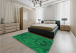 Patterned Deep Emerald Green Rug in a Bedroom, pat3526lblu