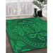 Machine Washable Transitional Deep Emerald Green Rug in a Family Room, wshpat3526lblu