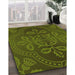 Patterned Dark Forest Green Rug in Family Room, pat3526org