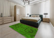 Patterned Deep Emerald Green Rug in a Bedroom, pat3526yw