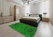 Machine Washable Transitional DarkGreen Rug in a Bedroom, wshpat3526