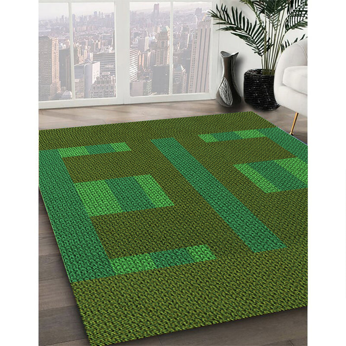 Machine Washable Transitional Dark Lime Green Rug in a Family Room, wshpat3529grn