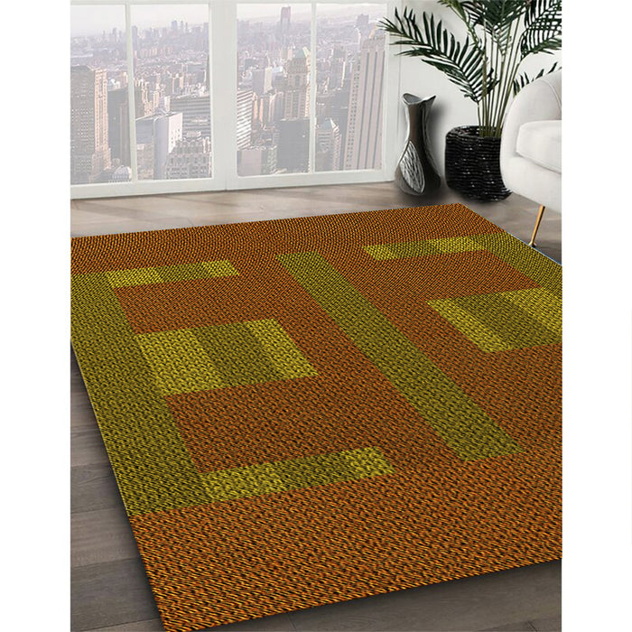 Machine Washable Transitional Saffron Red Rug in a Family Room, wshpat3529yw