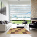 Square Patterned Saddle Brown Abstract Machine Washable Rug in a Living Room, wshpat3530