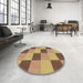 Round Patterned Saddle Brown Abstract Machine Washable Rug in a Office, wshpat3530