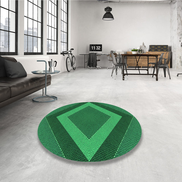 Round Patterned Deep Emerald Green Rug in a Office, pat3531grn
