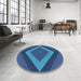 Round Machine Washable Transitional Blueberry Blue Rug in a Office, wshpat3531
